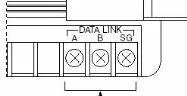 FC4A-PC3 Data Link terminal block showing three screw terminals labeled A, B, and SG for RS-485 2W connection.