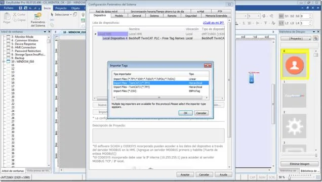 EBPro (EasyBuilder Pro) Import Tags dialog with the Import Files – TwinCAT2 option selected from the list of available tag importer types.