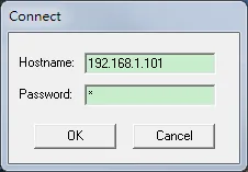 CERHOST Connect dialog with Hostname field showing 192.168.1.101 and Password field.