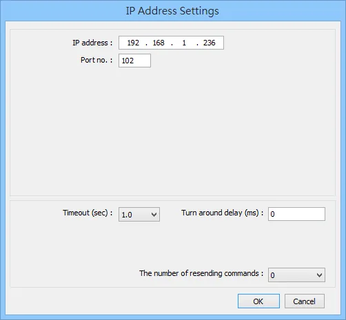 EasyBuilder IP Address Settings Port 102 EasyBuilder IP Address Settings dialog showing IP 192.168.1.236 and Port no. 102.