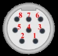 8-pin Mini-DIN connector pin layout diagram showing numbered pin positions 1 through 8.