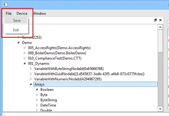 Tag Manager File Save Exit Tag Manager File menu open with Save and Exit options highlighted.