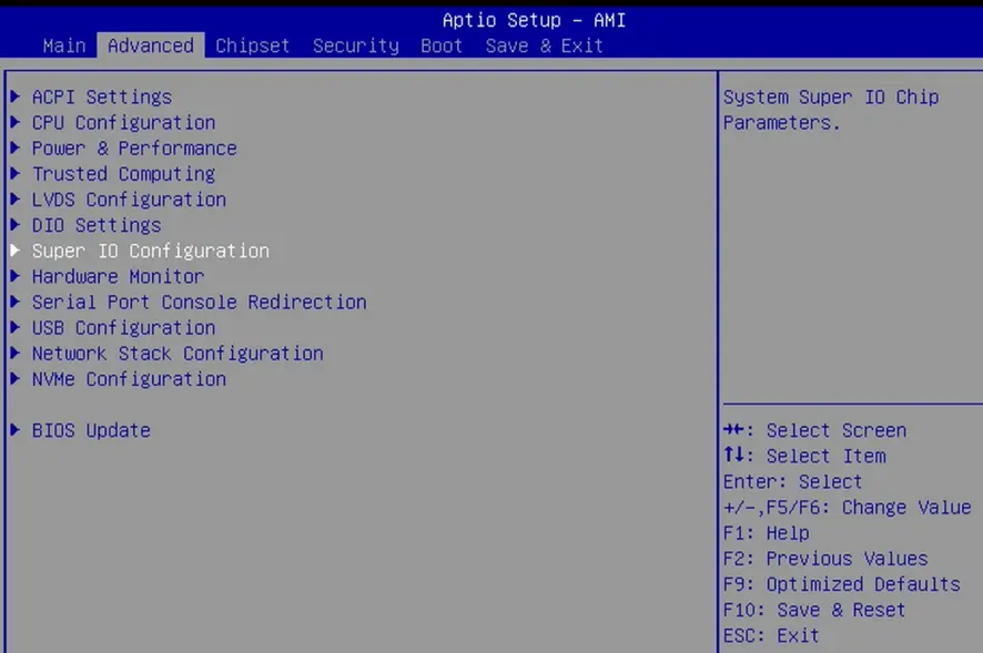 IPC2200 Series BIOS Super IO Configuration asfd