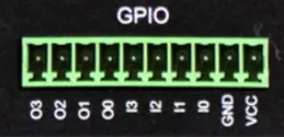 10 pin total (4 in, 4 out, pwr/gnd) GPIO connector located on the IPC2360 Expansoin module