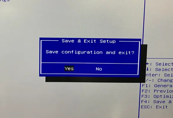 IPC2550 BIOS Save and Exit Menu Save and Exit Confirmation Screen in IPC2550 BIOS Menu