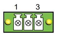 IPC2610A Front Power Connector Close-up diagram of the 3-position DC Input Power terminal block, with the pins labeled