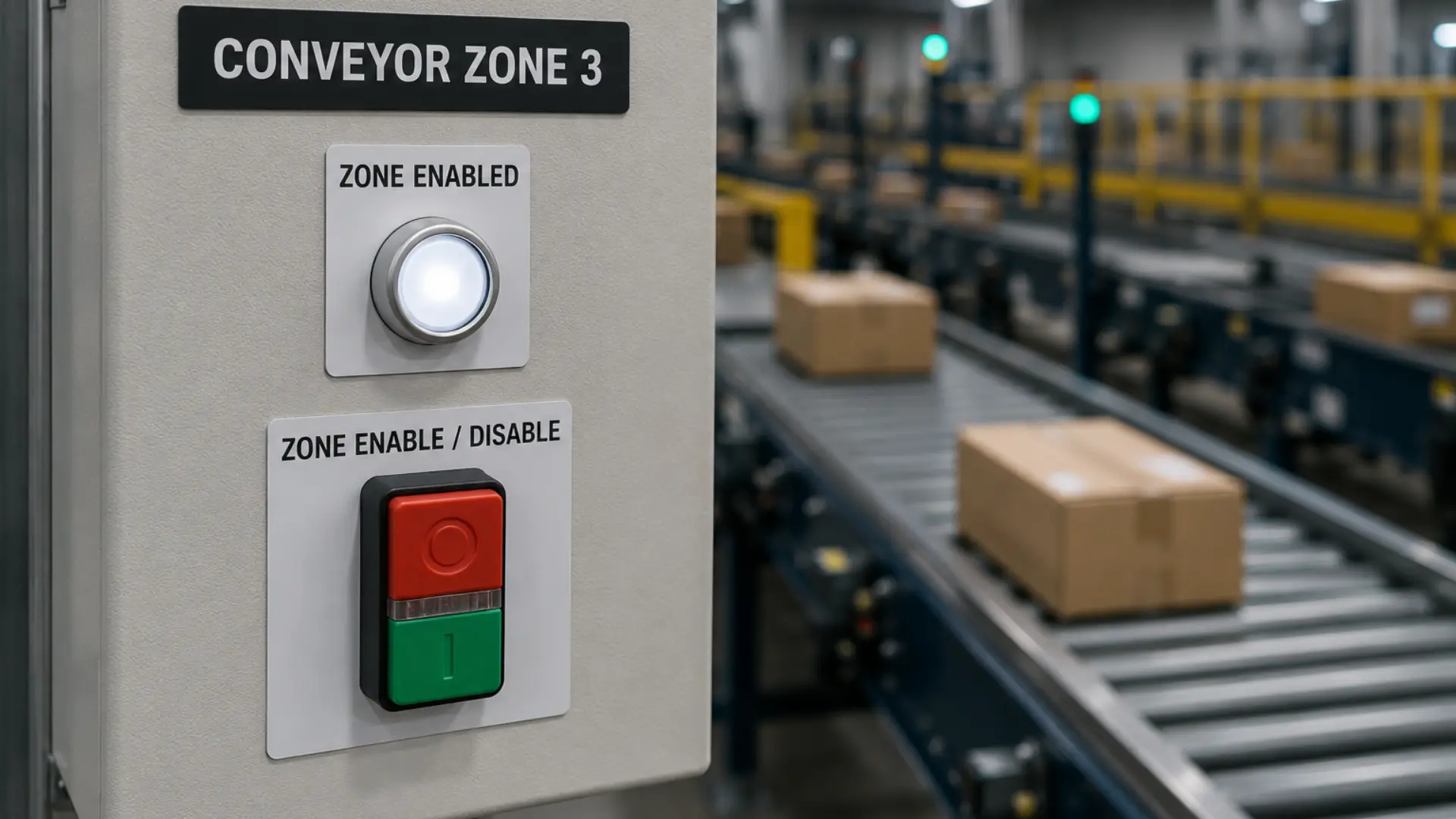 Conveyor Zone using a toggle push button to enable and disable