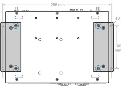 Bottom View of IPC2550C unit with mounting brackets installed IPC2550C chassis with wall mounting brackets attached to both sides of the unit