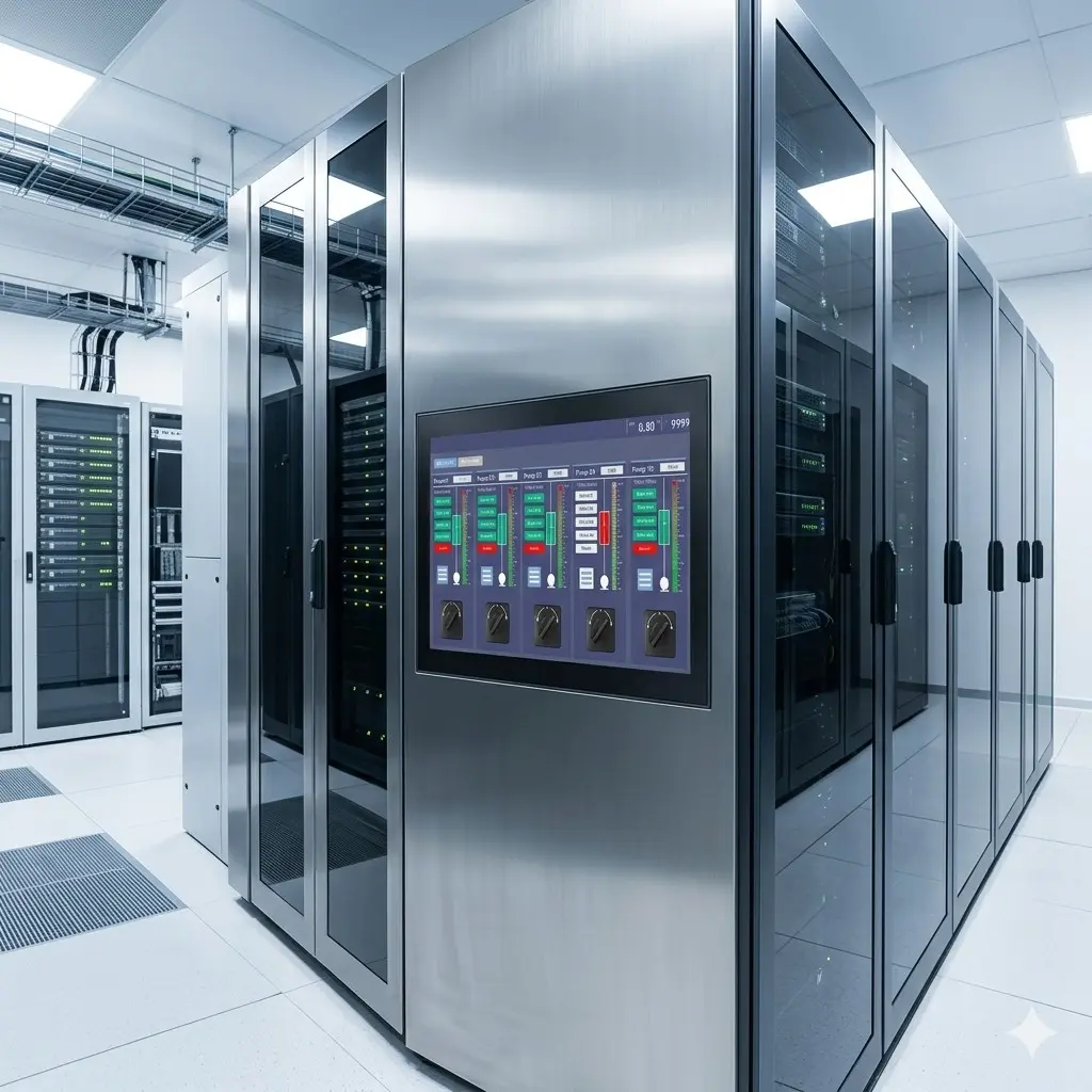 A Maple Systems Industrial Panel PC mounted in a datacenter