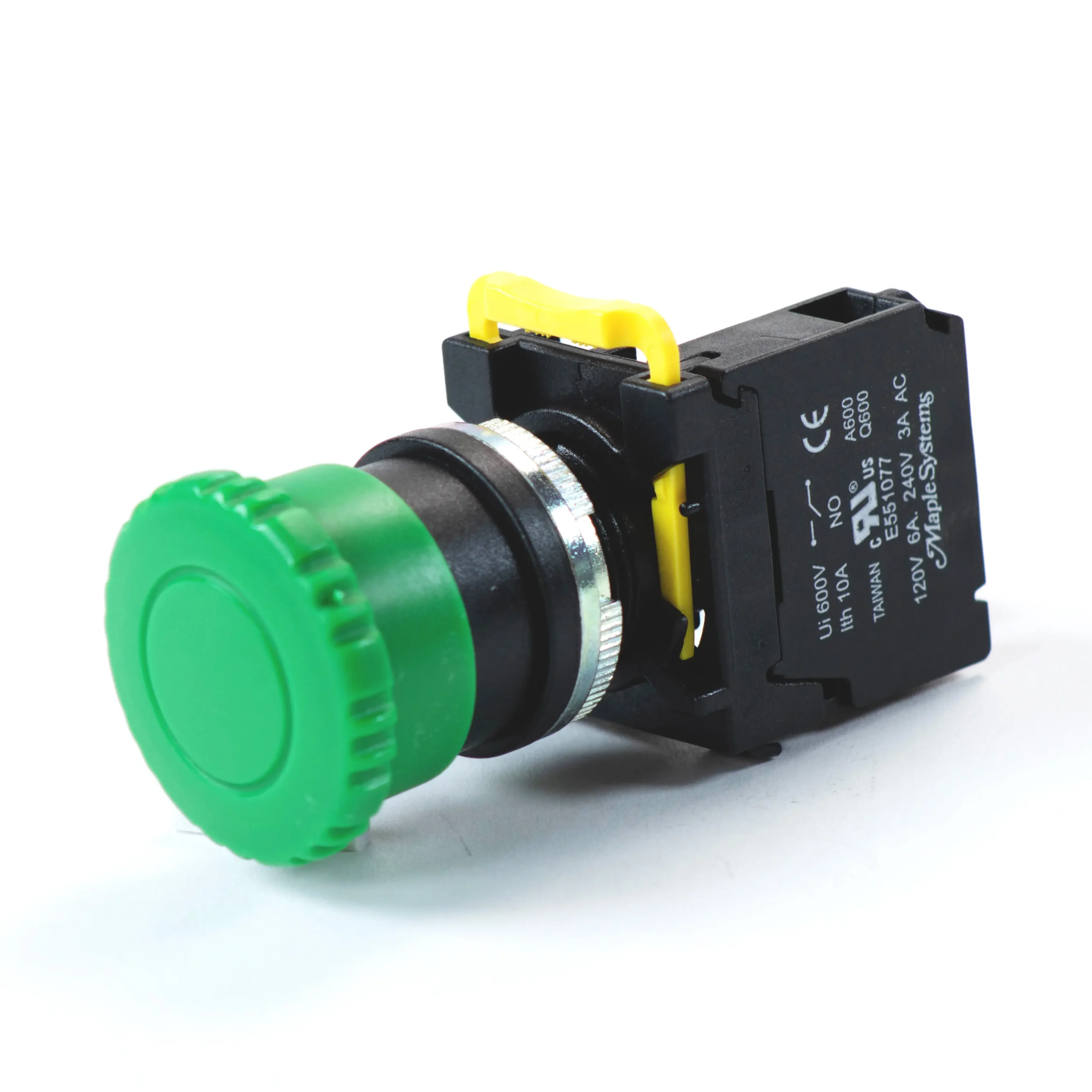 PBS111FM22G-10 -Pushbutton Maple Systems Operator Control Panel Mount Pushbutton Switch Non-Illuminated Momentary 35mm Knurled Mushroom Head Green 22mm PBS111FM22G-10
