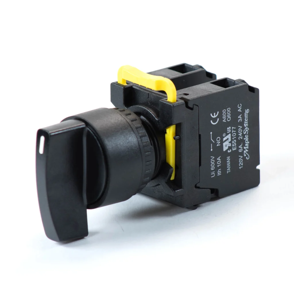 Maple Systems Pushbuttons Non-Illuminated, 3POS Selector Switch-Spring Return, Long Knob, Plastic, Black, PBS115PP22K-20