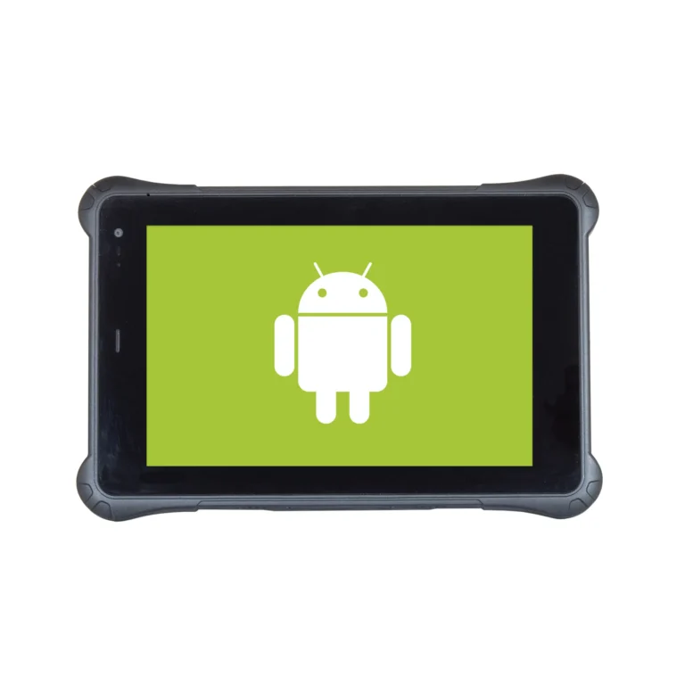 Maple Systems RT1308B, 8.0" Rugged Tablet with Android 16 OS Front View with Android Logo