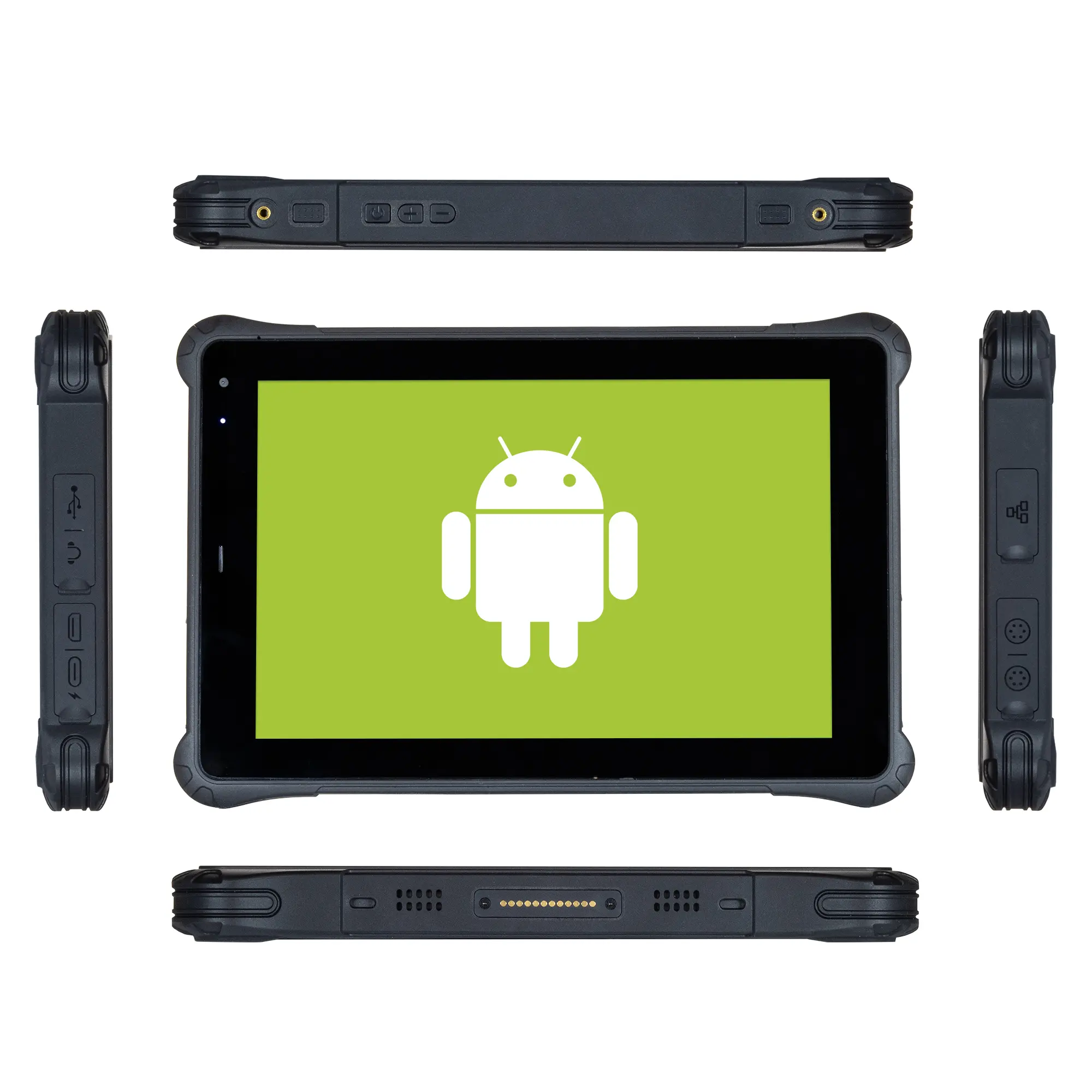 Maple Systems RT1310B, 10" Rugged Tablet with Android 16 OS all sides view showing all the available I/O ports