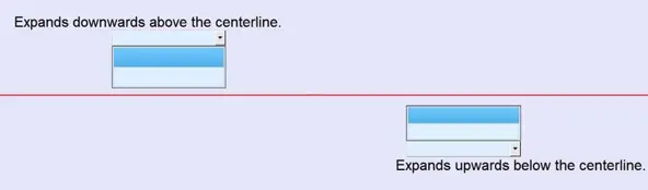 Option List direction example showing a horizontal centerline with one drop-down menu expanding downward when positioned above the centerline and another expanding upward when positioned below the centerline.
