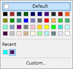 Alt text: Color selection palette showing standard color swatches, recently used colors, and a Custom button for creating additional colors.