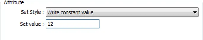 Set Word Object Attribute section showing Set Style configured to Write constant value with a Set value of 12.