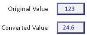 EBPro simulation window showing when entering a value of 123, the numeric object which has the interpolation settings configured as above displays 246.0 instead of 24.6