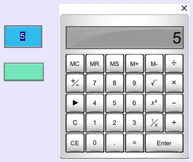 Built-in calculator popup displaying numeric and arithmetic keys, with an Enter button used to paste calculation results into a numeric object