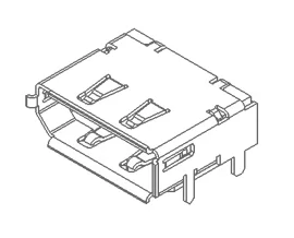 DisplayPort Connector Line drawing isometric view of a DisplayPort connector shell that gets installed into a PCB.
