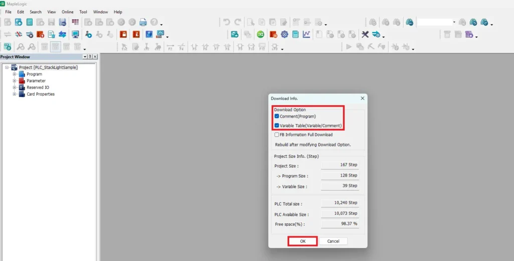 download info check off comment and variable then click ok