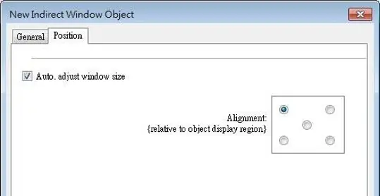 Positional alignment for indirect window on top left region, and window size auto adjust enabled