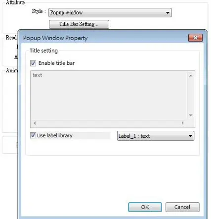 When [Enable title bar] is selected, a field shows for entering the caption in the title bar. The caption can be selected from Label Tag Library, if desired