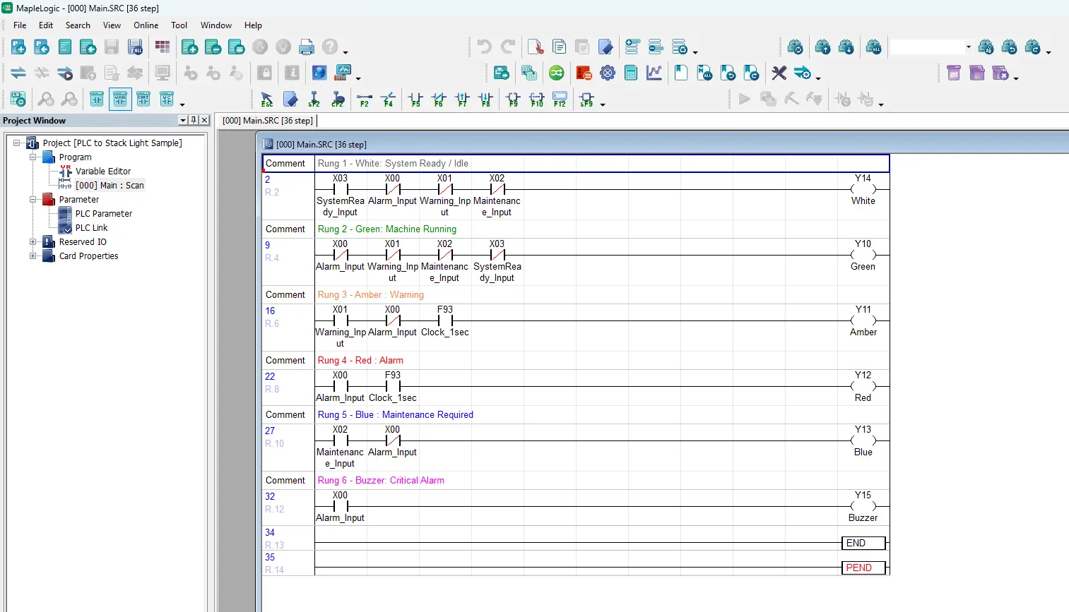 tower stack light ladder logic in maplelogic