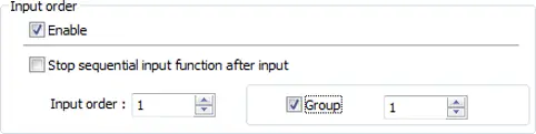 EBPro Input Order settings showing input sequencing enabled, with Input Order set to 1 and Group set to 1.