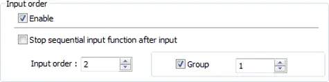 EBPro Input Order settings showing input sequencing enabled, with Input Order set to 2 and Group set to 1.