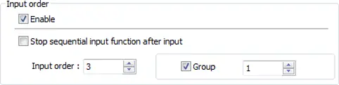 EBPro Input Order settings showing input sequencing enabled, with Input Order set to 3 and Group set to 1.