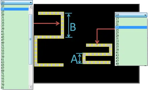 To prevent the flow block from overlapping itself, when the distance between two lines is shorter (Section A), the valid range is restricted. When the distance is longer (Section B), the adjustment range will be larger.