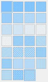 Alt text: Pattern selection palette showing a variety of fill patterns, including solid, dotted, crosshatched, diagonal, horizontal, and vertical line styles for object backgrounds and shapes.