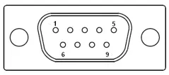 DE9 Serial Port Pinout Black and white illustration of a DE-9 Serial Port connector showing the 9 pins.