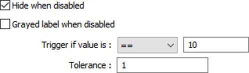 When the value is the specified word address is greater than or equal to 11, or smaller than or equal to 9, the object will be hidden and is not operable.