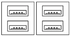 2 x USB Port Stack Two Stacks of two USB type A ports, illustrated black and white.