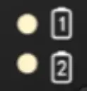 Battery status LEDs 1 and 2 on the RT1211 Series rugged tablet.