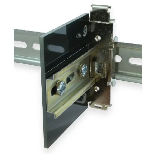 Maple Systems DINP03-3035D-1 is our DIN Rail Right Angle Adapter, 3.0″ x 3.5″ Plate, with 2.95″ 35mm Rail Section Installed on Right Side