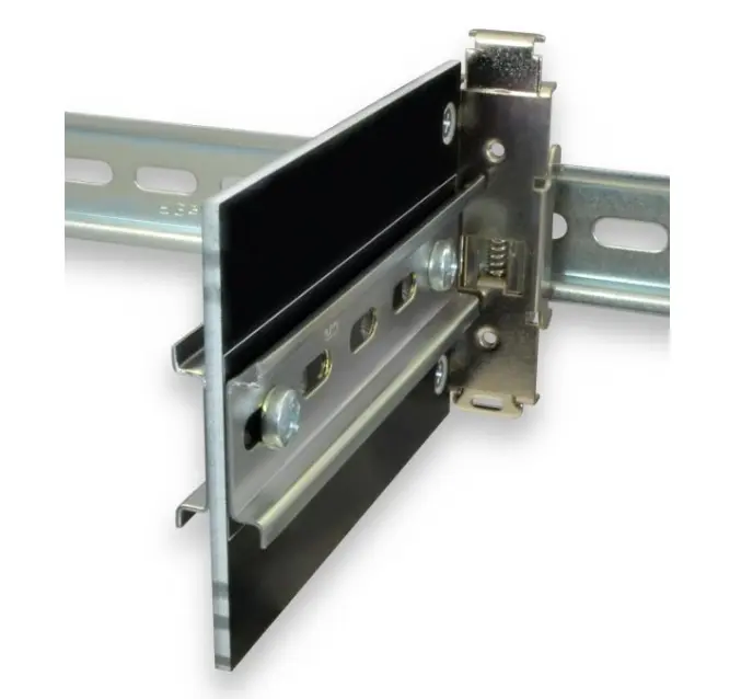 Maple Systems DINP03-5035D-2 is our DIN Rail Right Angle Adapter, 5.0" x 3.5" Plate, with 4.9" 35mm Rail Section Installed on Both Sides