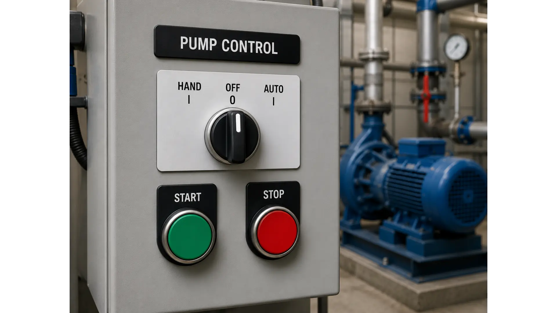Industrial application for Pump Control using 3-position switch hand-off-auto function