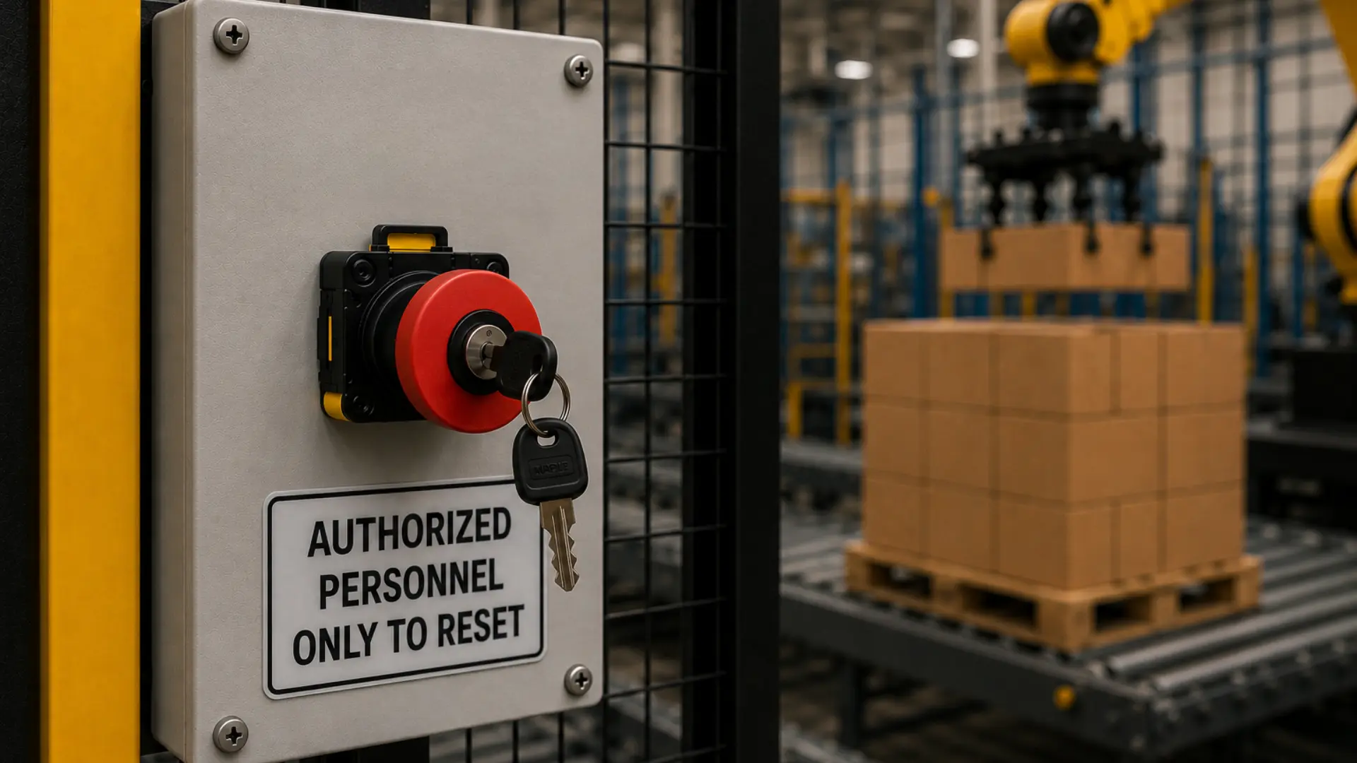 Keyed E-Stop for an automated palletizing cell