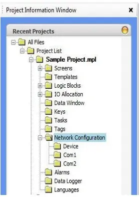 Diagram 2 Modbus RTU Slave (Server) MAPware7000 Shows the Recent Projects window in MAPware7000 when creating a Modbus RTU Slave (Server) project
