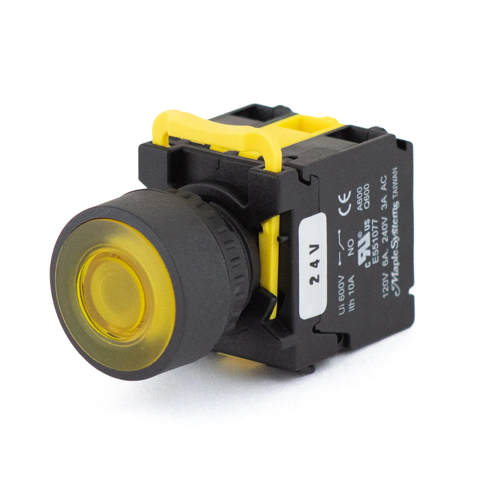 PBS111CP22Y-20L2 (1) Maple Systems Machinery Pushbutton Illuminated Momentary Flat Plastic Yellow 22mm PBS111CP22Y-20L2