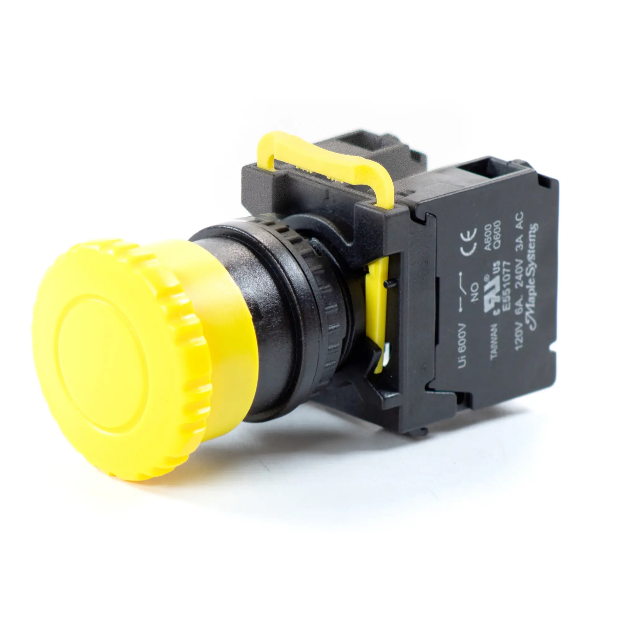 Maple Systems Operator Control Panel Mount Pushbutton Switch Non-Illuminated Momentary 35mm Knurled Mushroom Head Yellow 22mm PBS111FP22Y-20