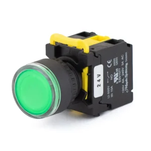 Maple Systems Panel Mount Pushbutton Illuminated Momentary Guard Ring Plastic Green 22mm PBS111IP22G-20L2