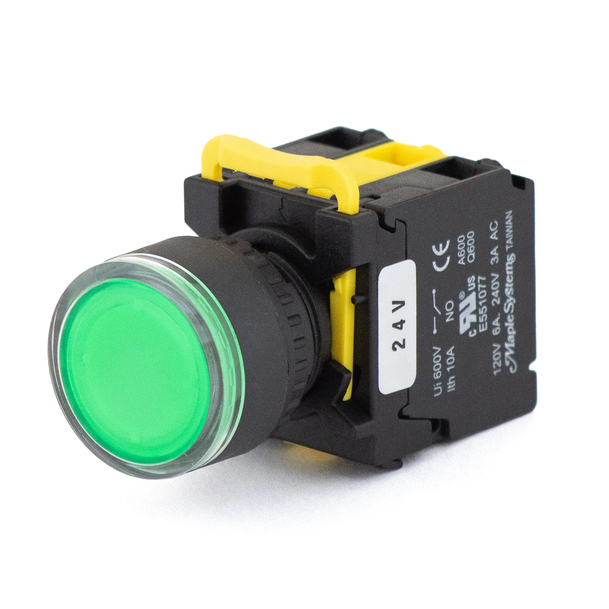 PBS111IP22G-20L2 (1) Maple Systems Panel Mount Pushbutton Illuminated Momentary Guard Ring Plastic Green 22mm PBS111IP22G-20L2