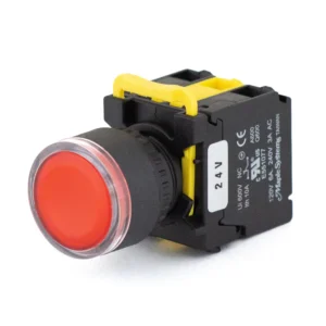 Maple Systems Panel Mount Pushbutton Illuminated Momentary Guard Ring Plastic Red 22mm PBS111IP22R-02L2
