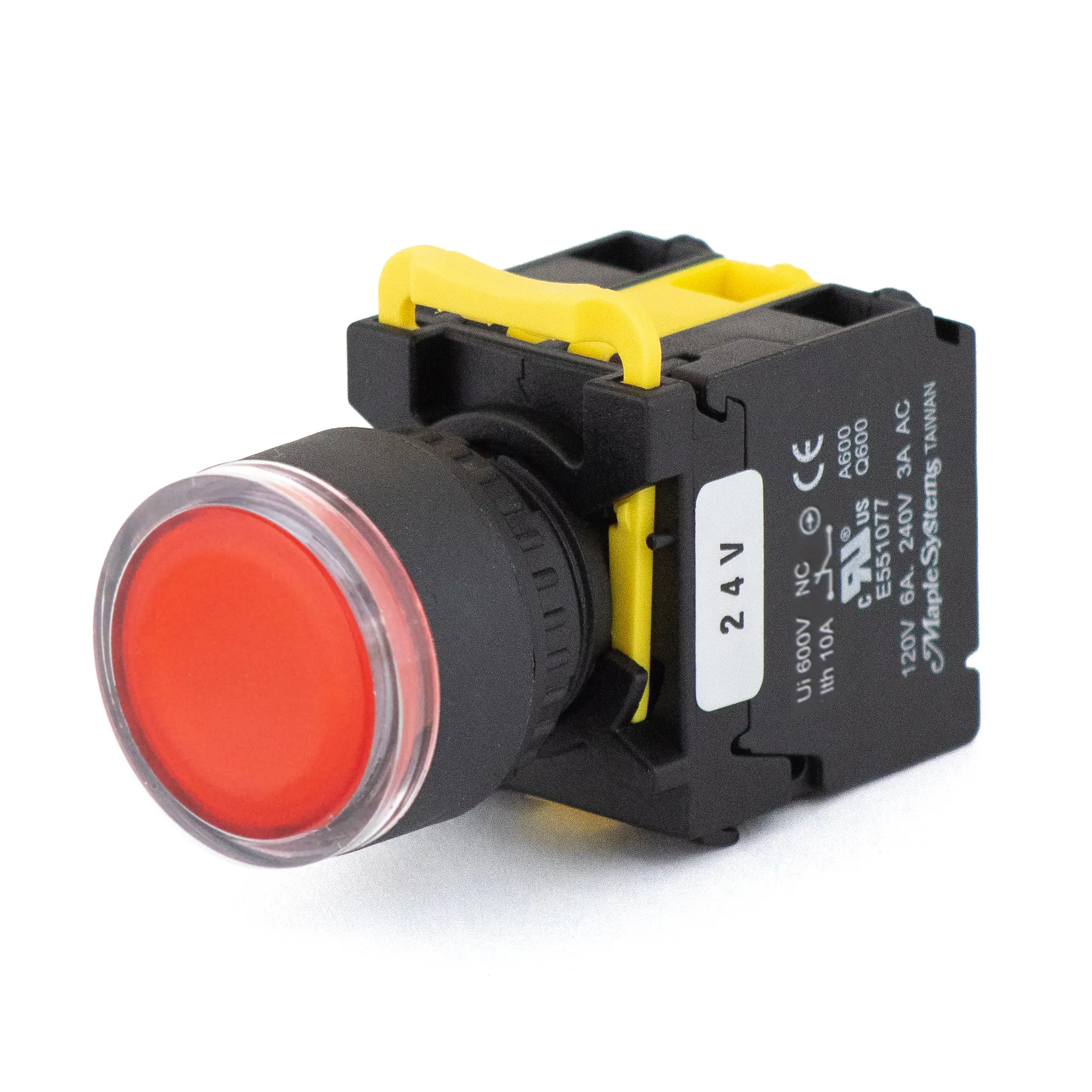 Maple Systems Panel Mount Pushbutton Illuminated Momentary Guard Ring Plastic Red 22mm PBS111IP22R-02L2