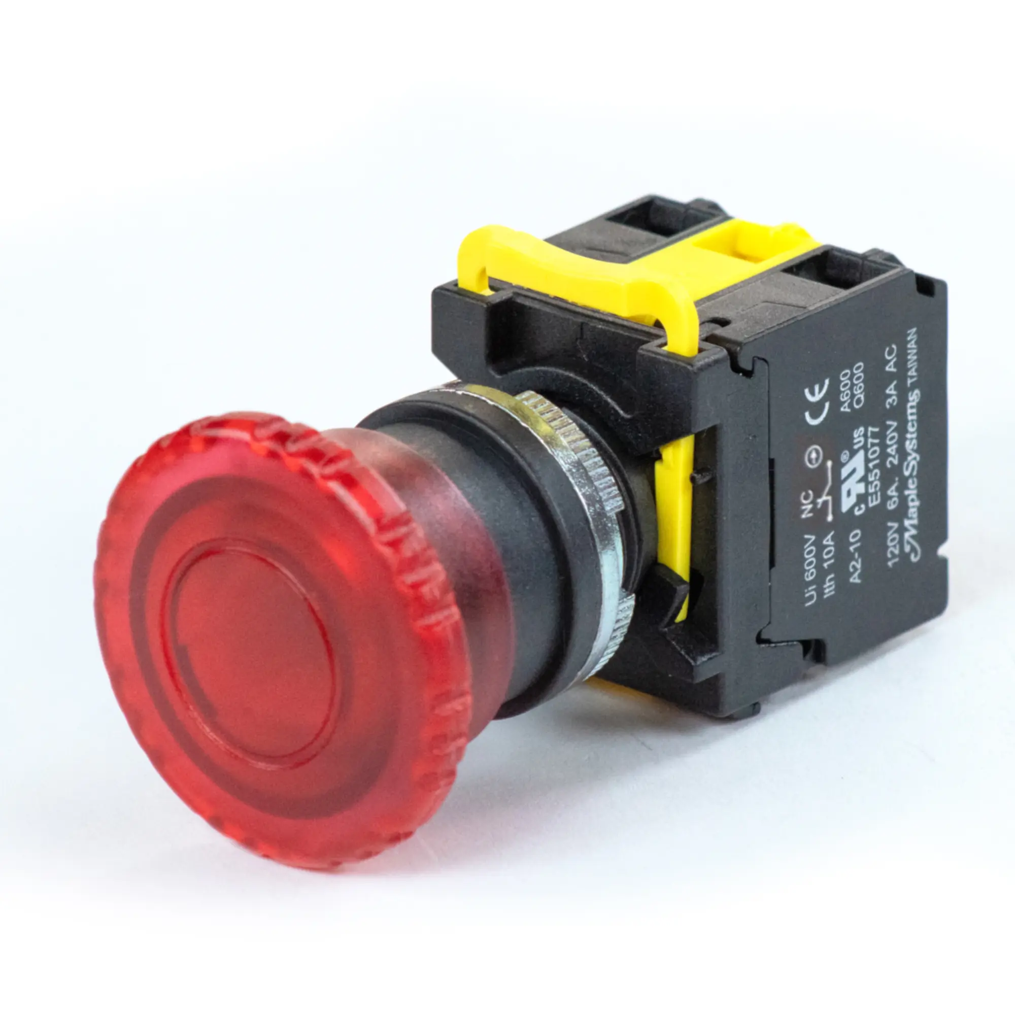 Maple Systems Industrial Pushbutton Illuminated Knurled Mushroom Head Metal Red 22mm PBS111KM22R-02L2