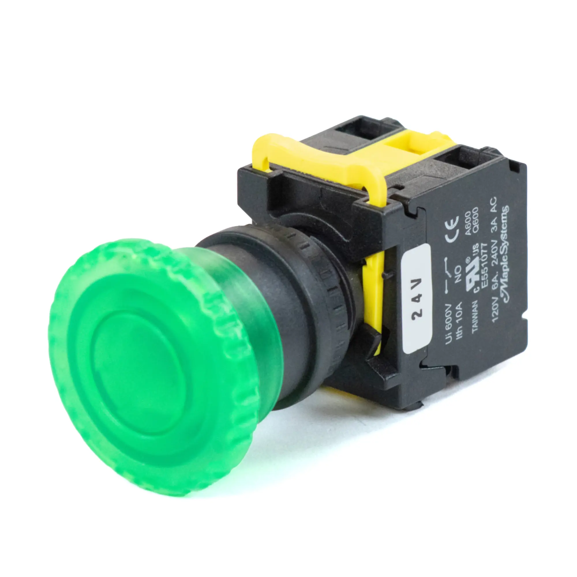 Maple Systems Industrial Pushbutton Illuminated Knurled Mushroom Head Plastic Green 22mm PBS111KP22G-11L2