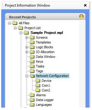 ASCII Project Information window startup Shows the Project Information start window for the ASCII driver in MAPware7000